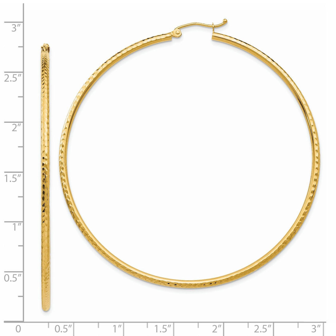 14k Yellow Gold Diamond Cut 2MM Hoop Earrings