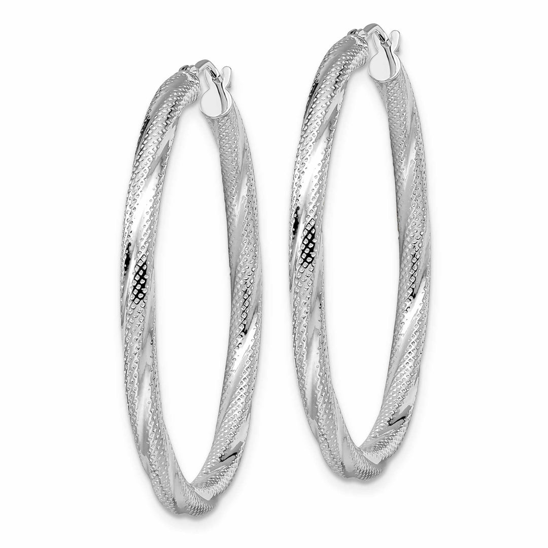 10kt White Gold Twisted Hinged Hoop Earrings