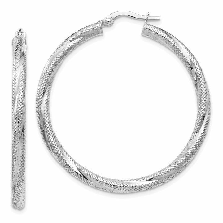 10kt White Gold Twisted Hinged Hoop Earrings