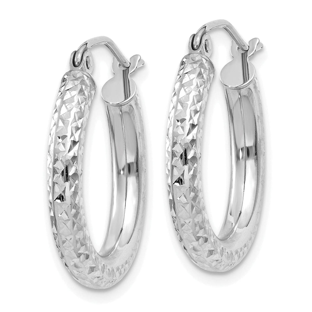 14k White Gold Diamond Cut 3MM Round Hoop Earrings