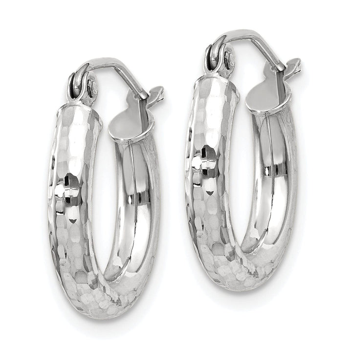 14k White Gold Diamond Cut 3MM Round Hoop Earrings