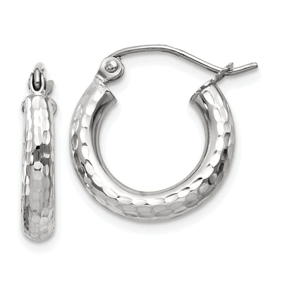 14k White Gold Diamond Cut 3MM Round Hoop Earrings at $ 106 only from Jewelryshopping.com