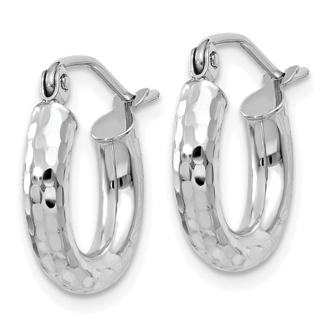 14k White Gold Diamond Cut 3MM Round Hoop Earrings