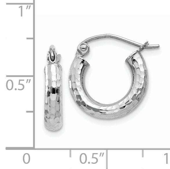 14k White Gold Diamond Cut 3MM Round Hoop Earrings