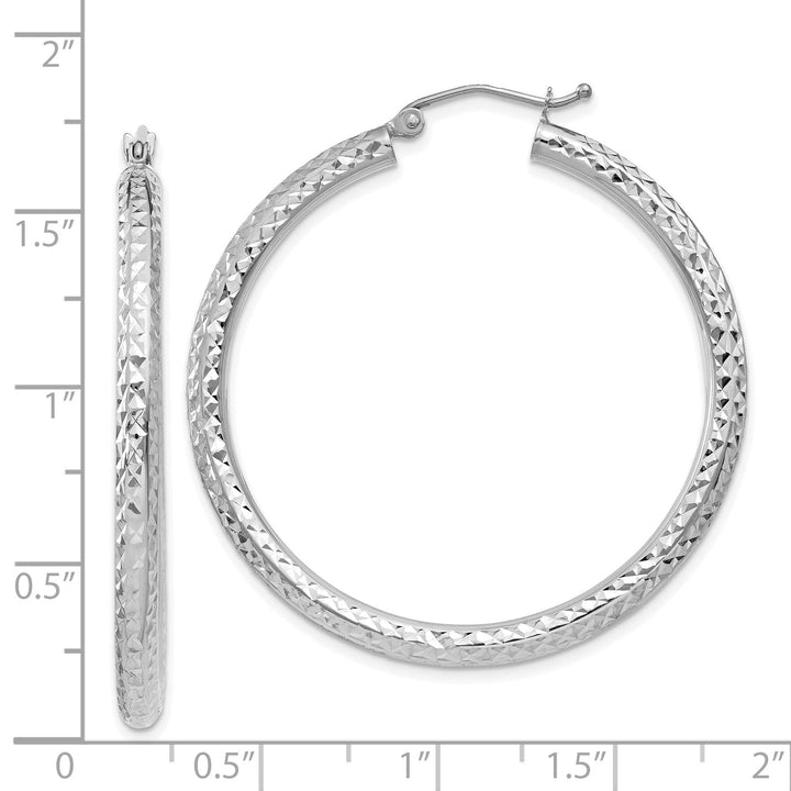 14k White Gold Diamond Cut 3MM Round Hoop Earrings