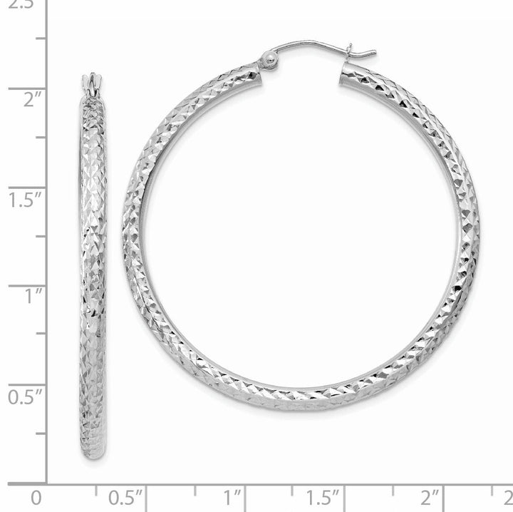 14k White Gold Diamond Cut 3MM Round Hoop Earrings