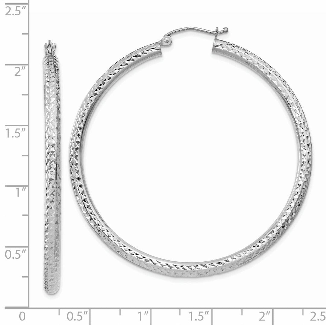 14k White Gold Diamond Cut 3MM Round Hoop Earrings