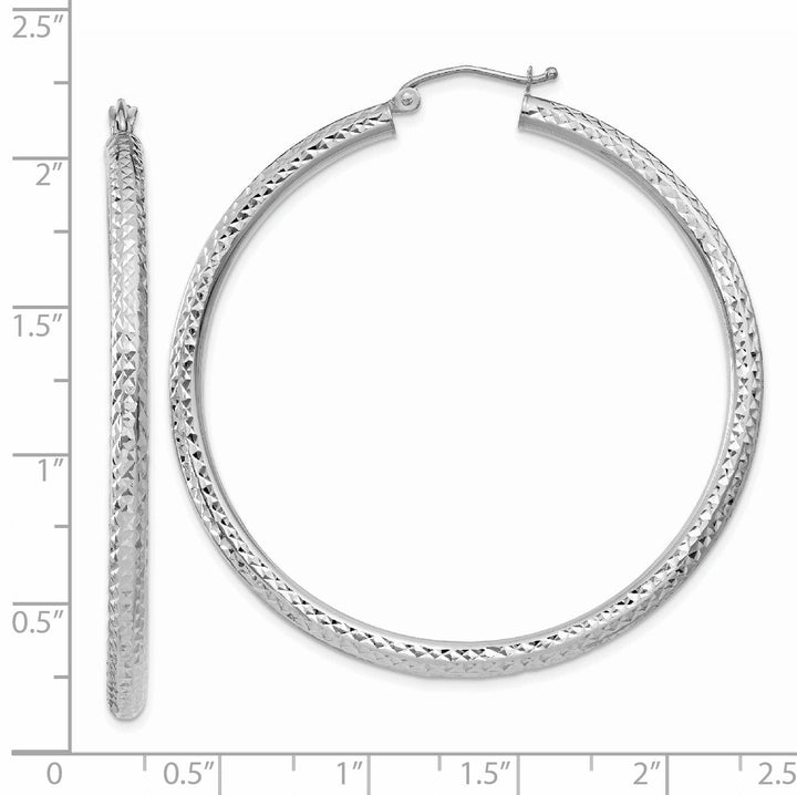 14k White Gold Diamond Cut 3MM Round Hoop Earrings