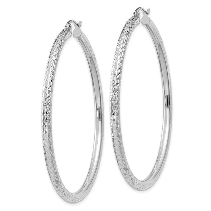 14k White Gold Diamond Cut 3MM Round Hoop Earrings