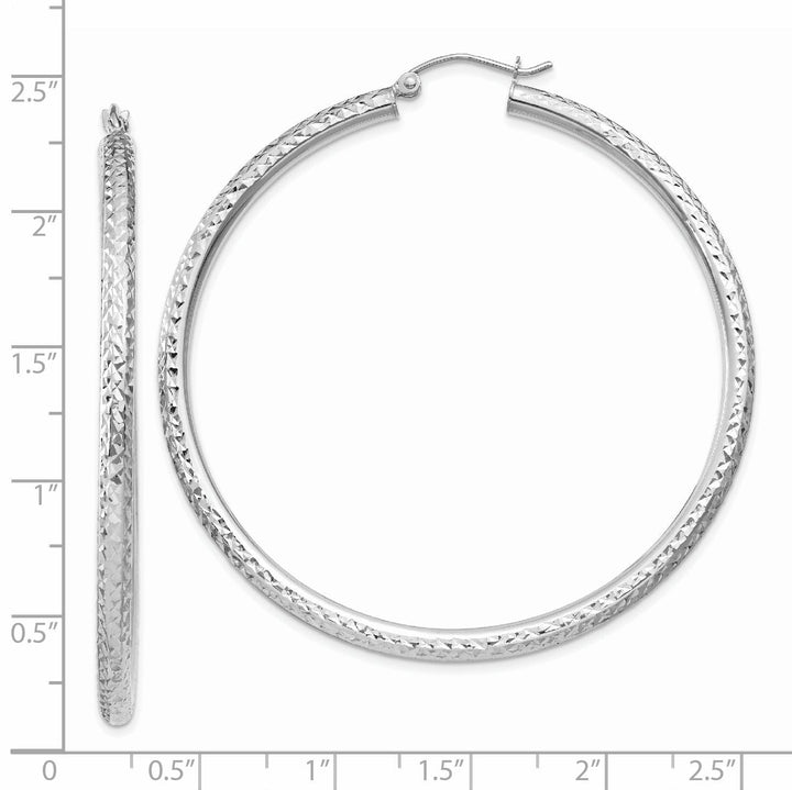 14k White Gold Diamond Cut 3MM Round Hoop Earrings