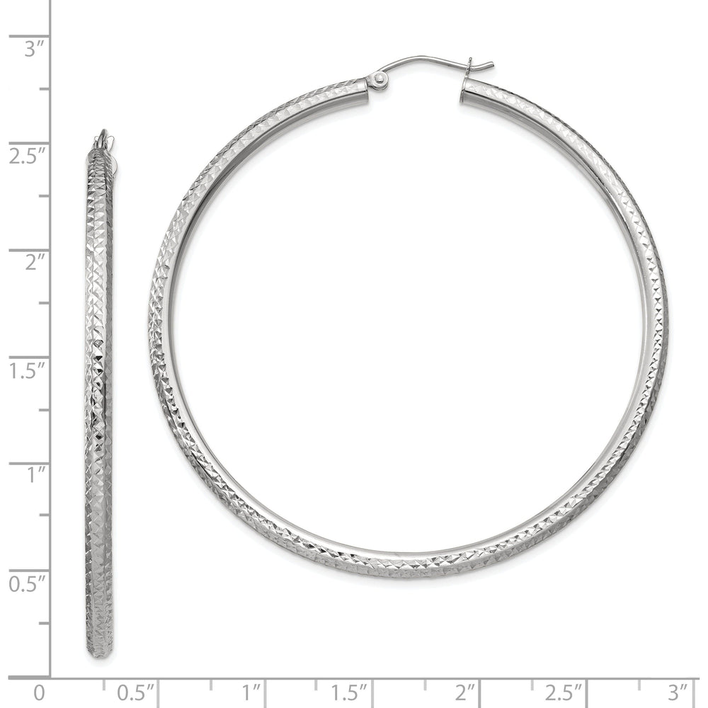 14k White Gold Diamond Cut 3MM Round Hoop Earrings