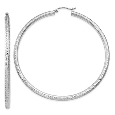 14k White Gold Diamond Cut 3MM Round Hoop Earrings at $ 466.96 only from Jewelryshopping.com