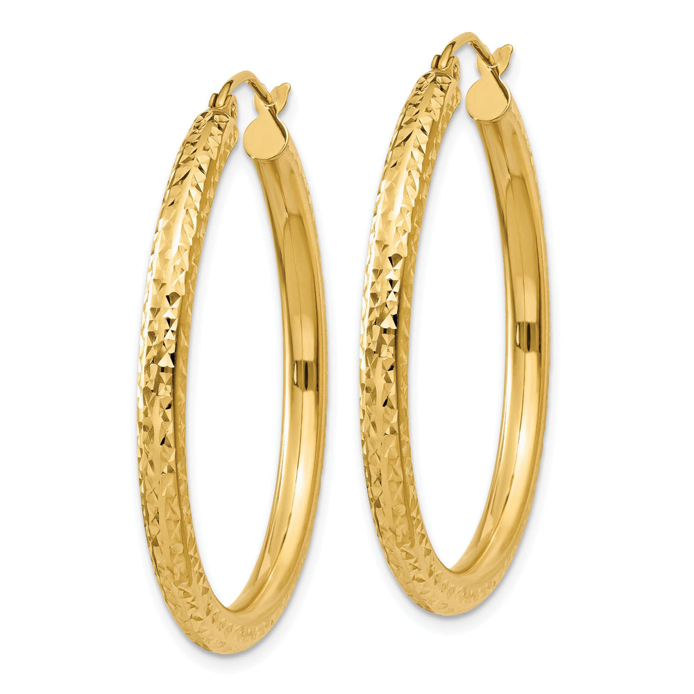 14k Yellow Gold Diamond Cut 3MM Hoop Earrings