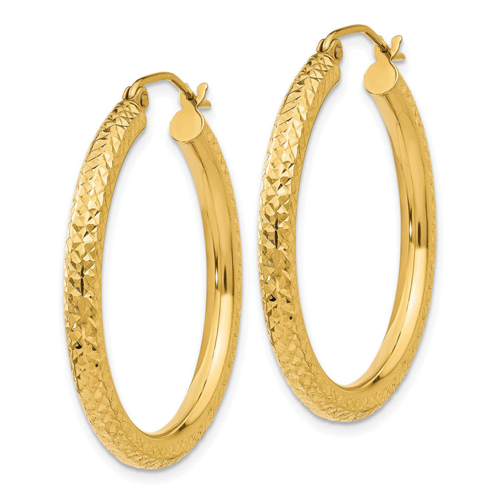 14k Yellow Gold Diamond Cut 3MM Hoop Earrings