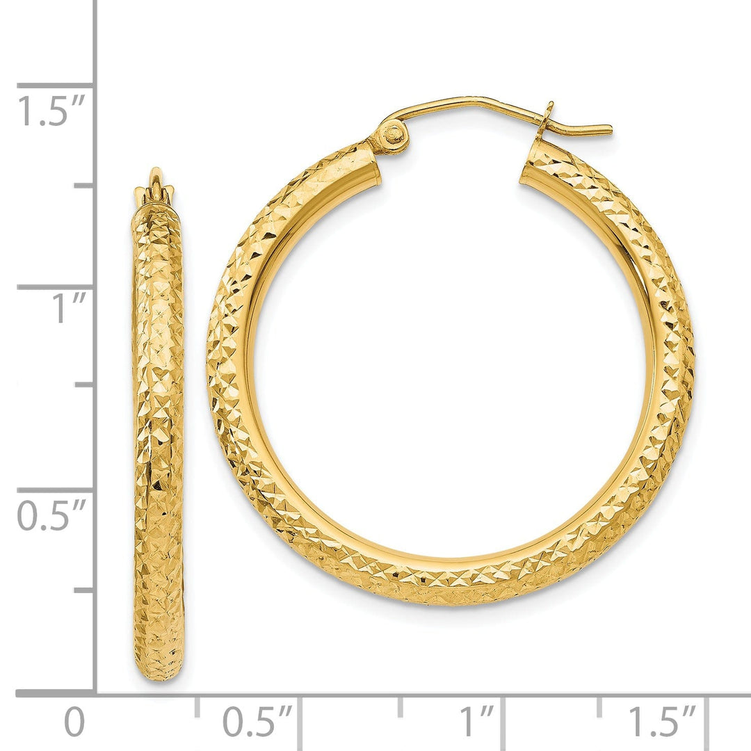 14k Yellow Gold Diamond Cut 3MM Hoop Earrings