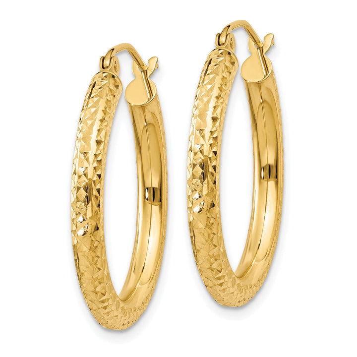 14k Yellow Gold Diamond Cut 3MM Hoop Earrings