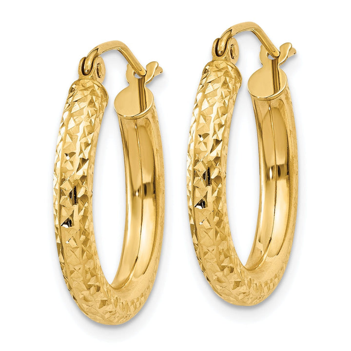 14k Yellow Gold Diamond Cut 3MM Hoop Earrings