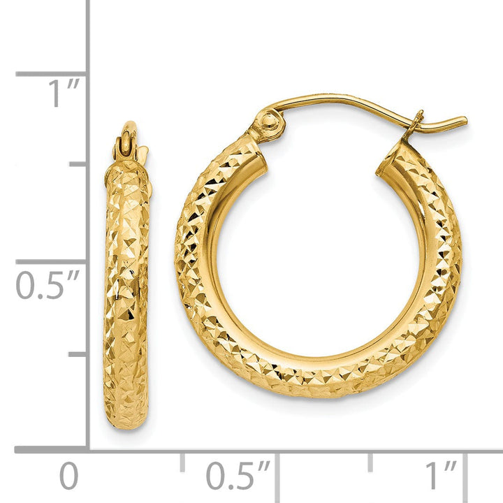 14k Yellow Gold Diamond Cut 3MM Hoop Earrings