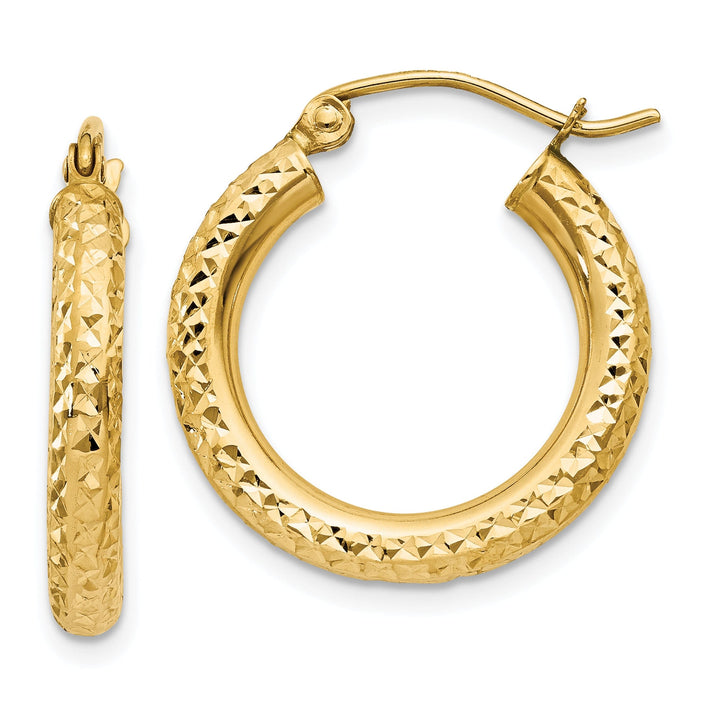 14k Yellow Gold Diamond Cut 3MM Hoop Earrings