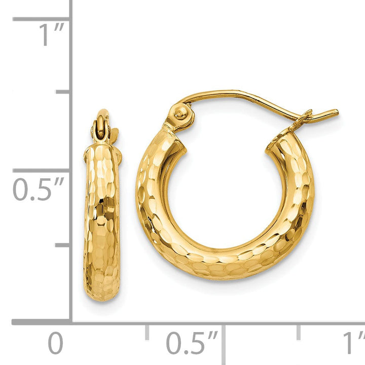 14k Yellow Gold Diamond Cut 3MM Hoop Earrings