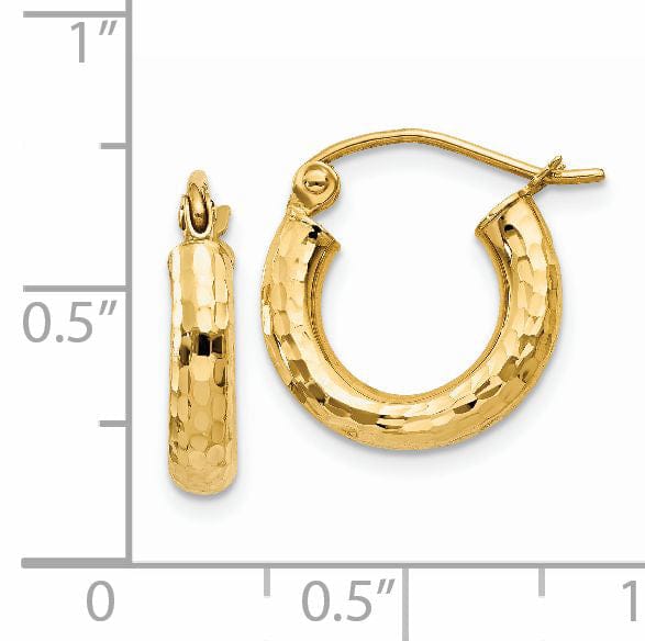 14k Yellow Gold Diamond Cut 3MM Hoop Earrings