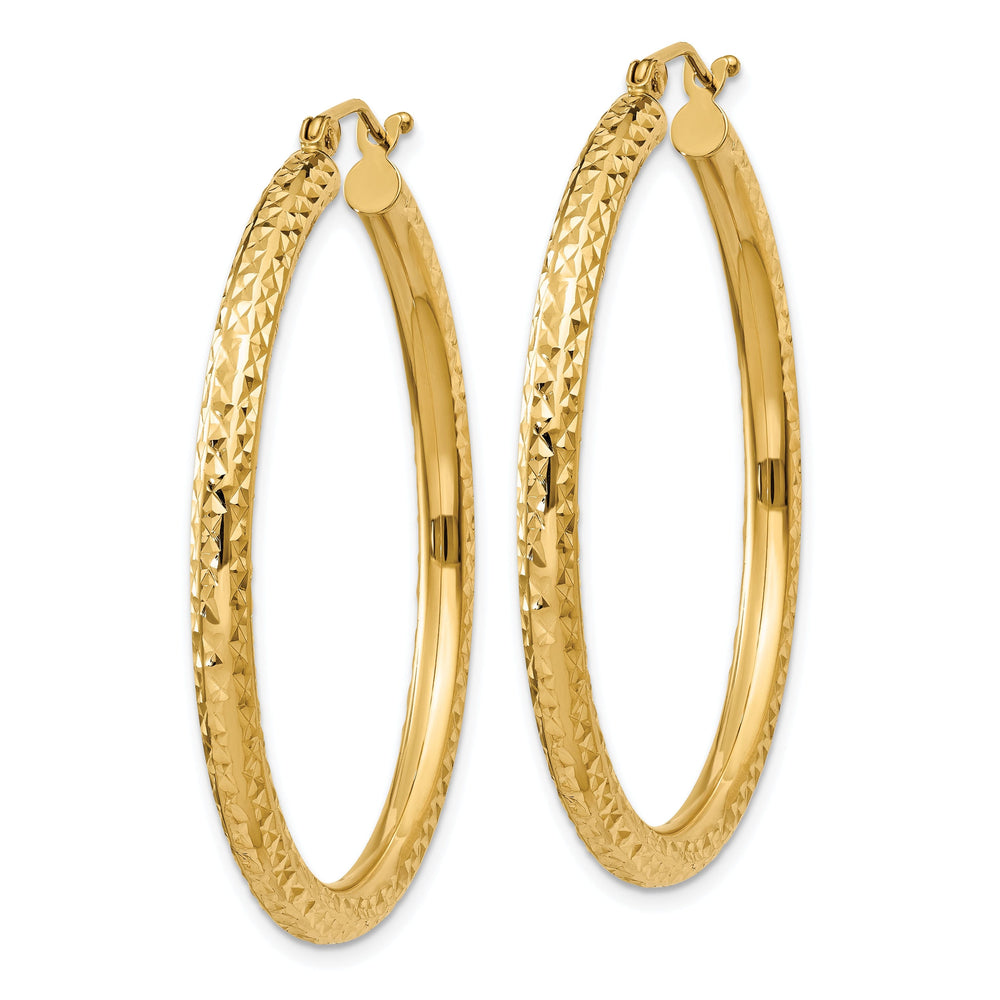 14k Yellow Gold Diamond Cut 3MM Hoop Earrings