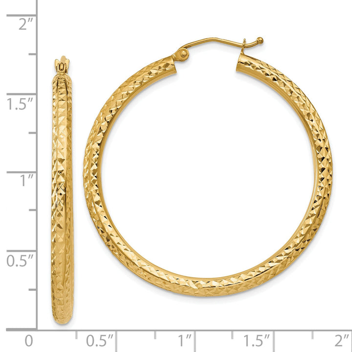 14k Yellow Gold Diamond Cut 3MM Hoop Earrings