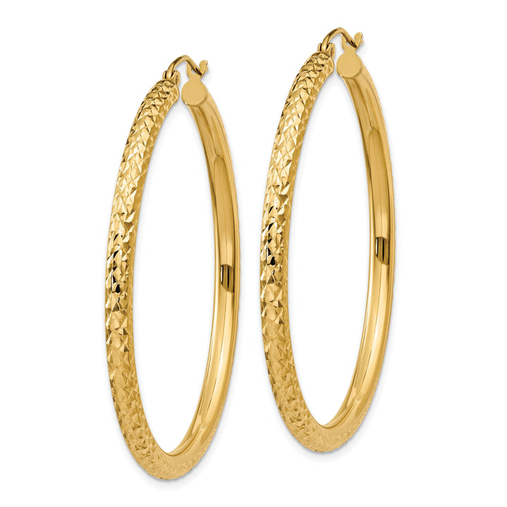 14k Yellow Gold Diamond Cut 3MM Hoop Earrings