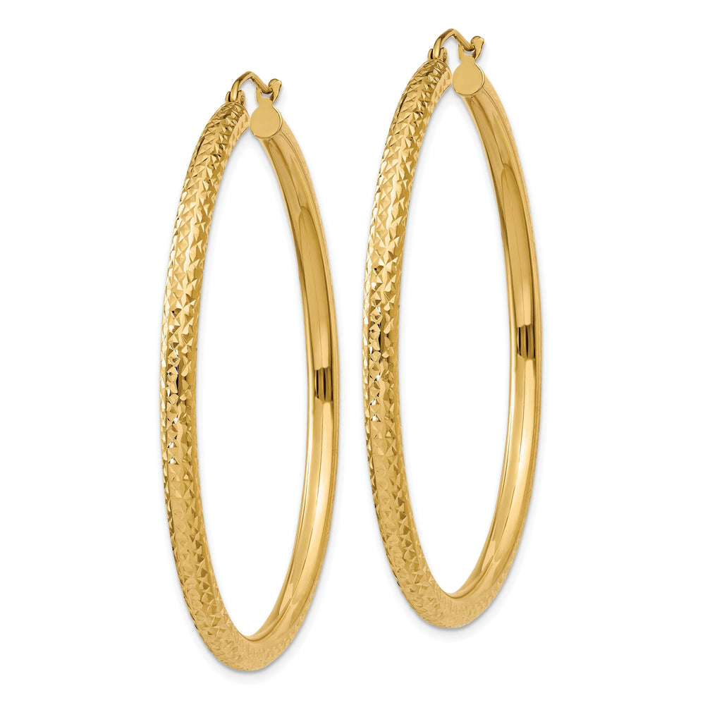 14k Yellow Gold Diamond Cut 3MM Hoop Earrings