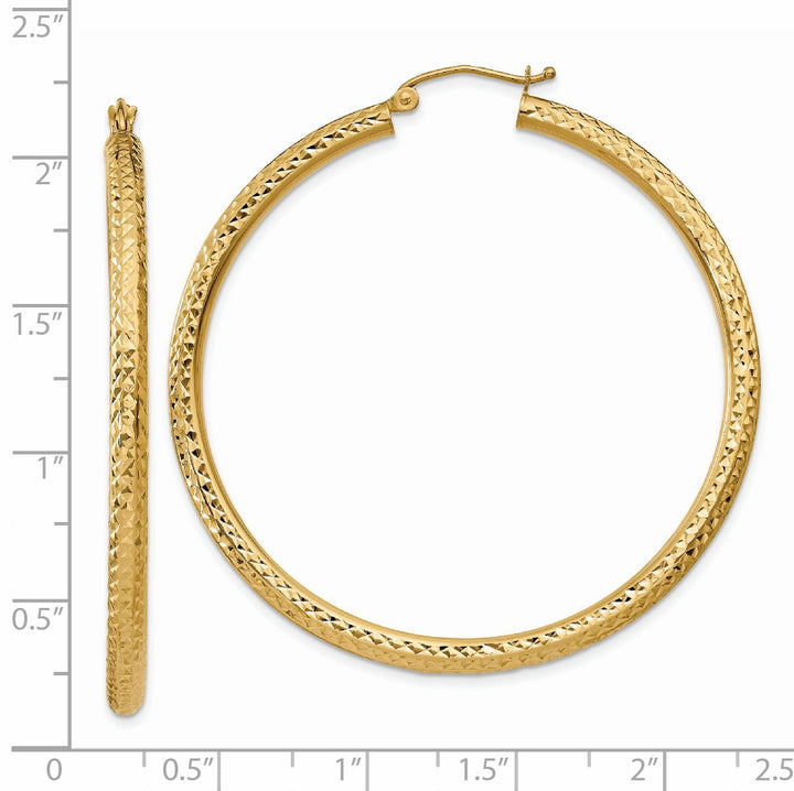 14k Yellow Gold Diamond Cut 3MM Hoop Earrings