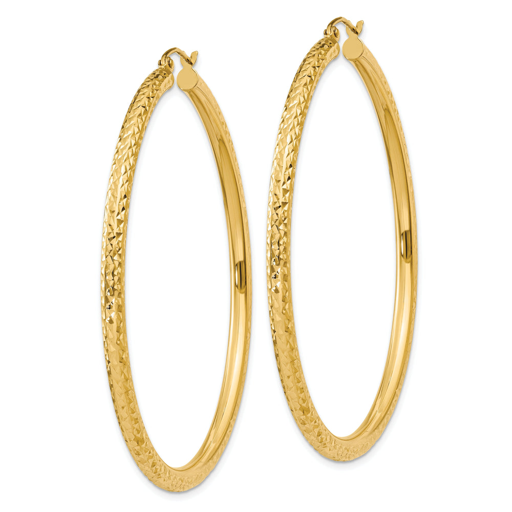 14k Yellow Gold Diamond Cut 3MM Hoop Earrings