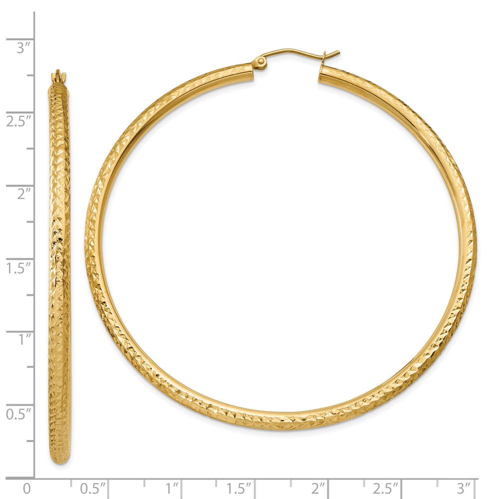 14k Yellow Gold Diamond Cut 3MM Hoop Earrings