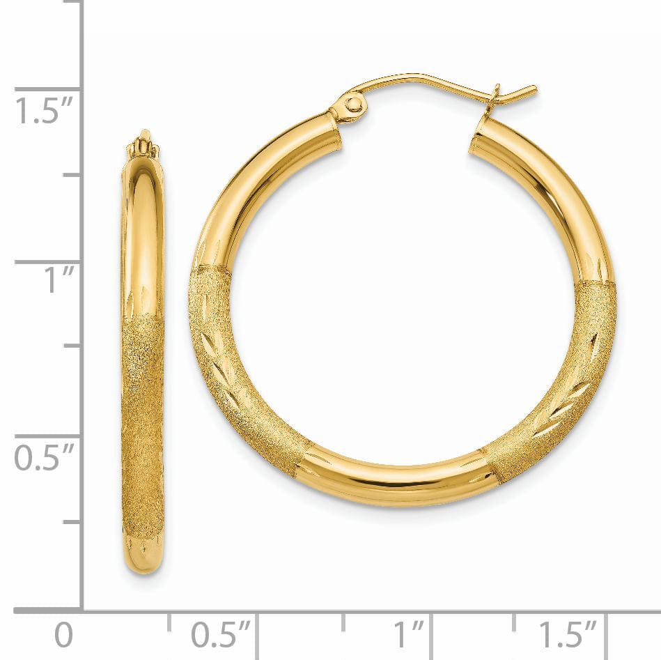 14k Yellow Gold Satin D.C 3MM Round Tube Earrings