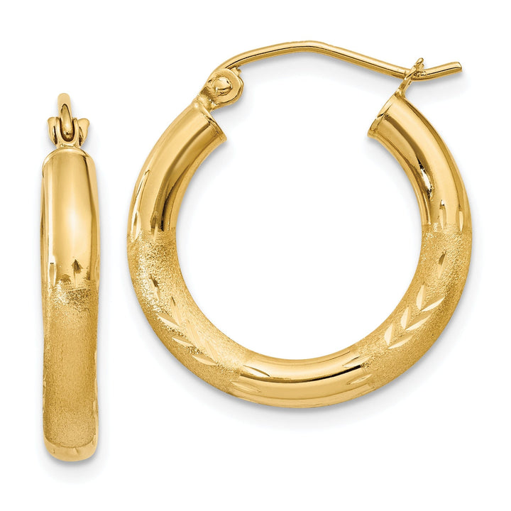 14k Yellow Gold Satin D.C 3MM Round Tube Earrings