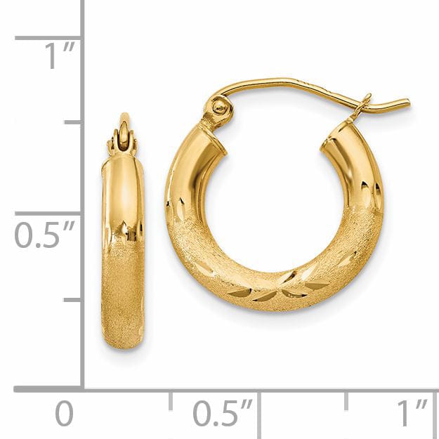 14k Yellow Gold Satin D.C 3MM Round Tube Earrings