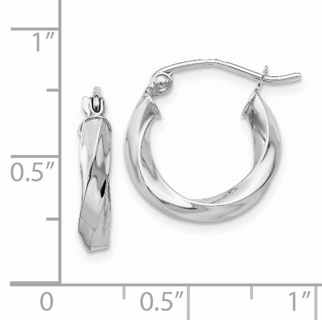 14k White Gold 3MM Twisted Hoop Earrings