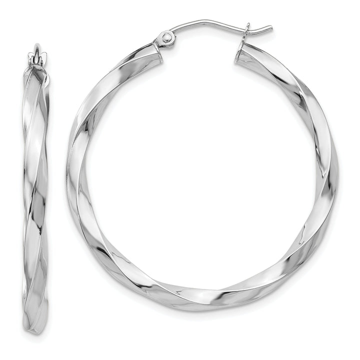 14k White Gold 3MM Twisted Hoop Earrings