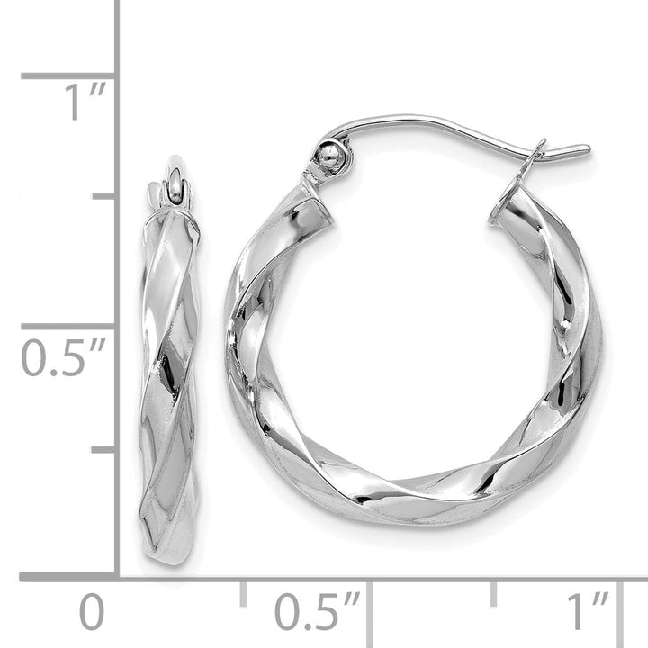 14k White Gold 3MM Twisted Hoop Earrings