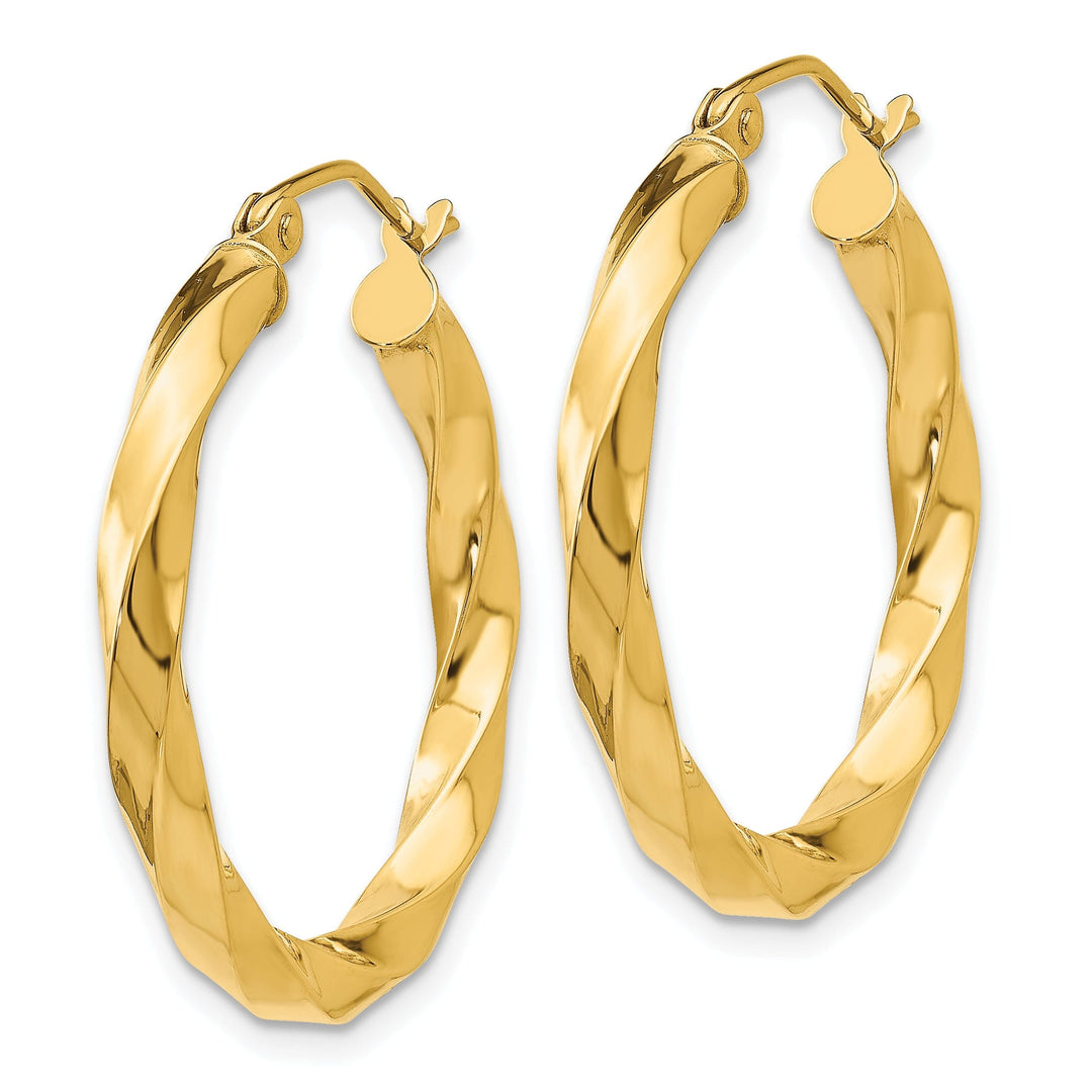 14k Yellow Gold Polished 3MM Twisted Hoop Earring