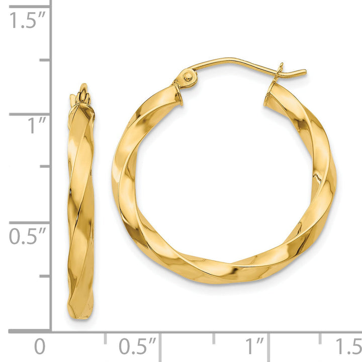 14k Yellow Gold Polished 3MM Twisted Hoop Earring