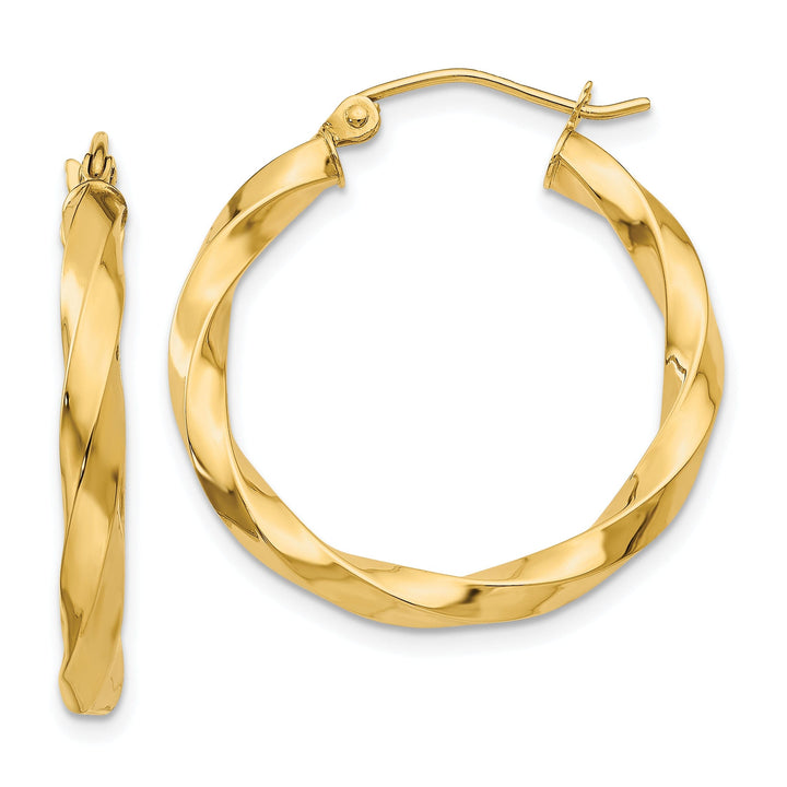 14k Yellow Gold Polished 3MM Twisted Hoop Earring