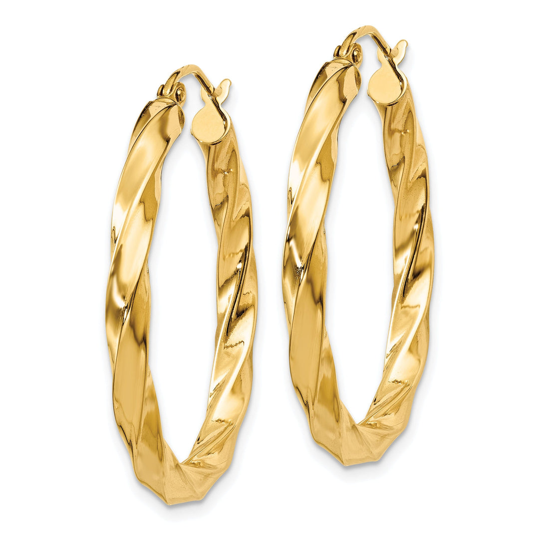 14k Yellow Gold Polished 3MM Twisted Hoop Earring