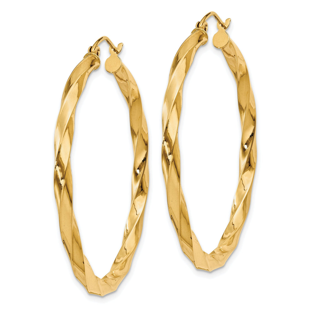 14k Yellow Gold Polished 3MM Twisted Hoop Earring