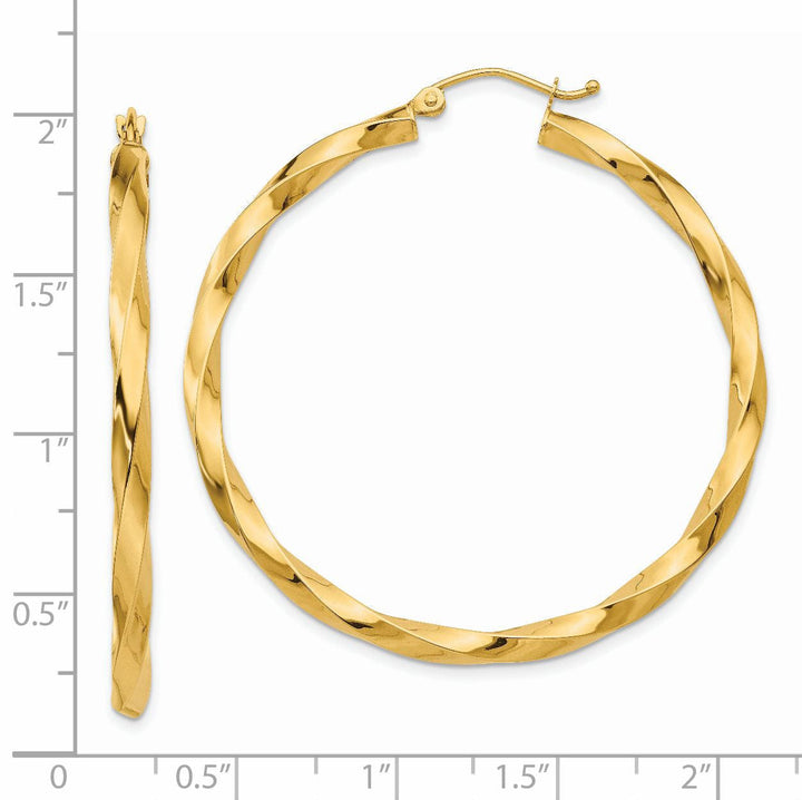 14k Yellow Gold Polished 3MM Twisted Hoop Earring