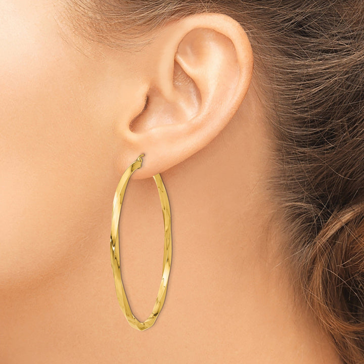 14k Yellow Gold Polished 3MM Twisted Hoop Earring