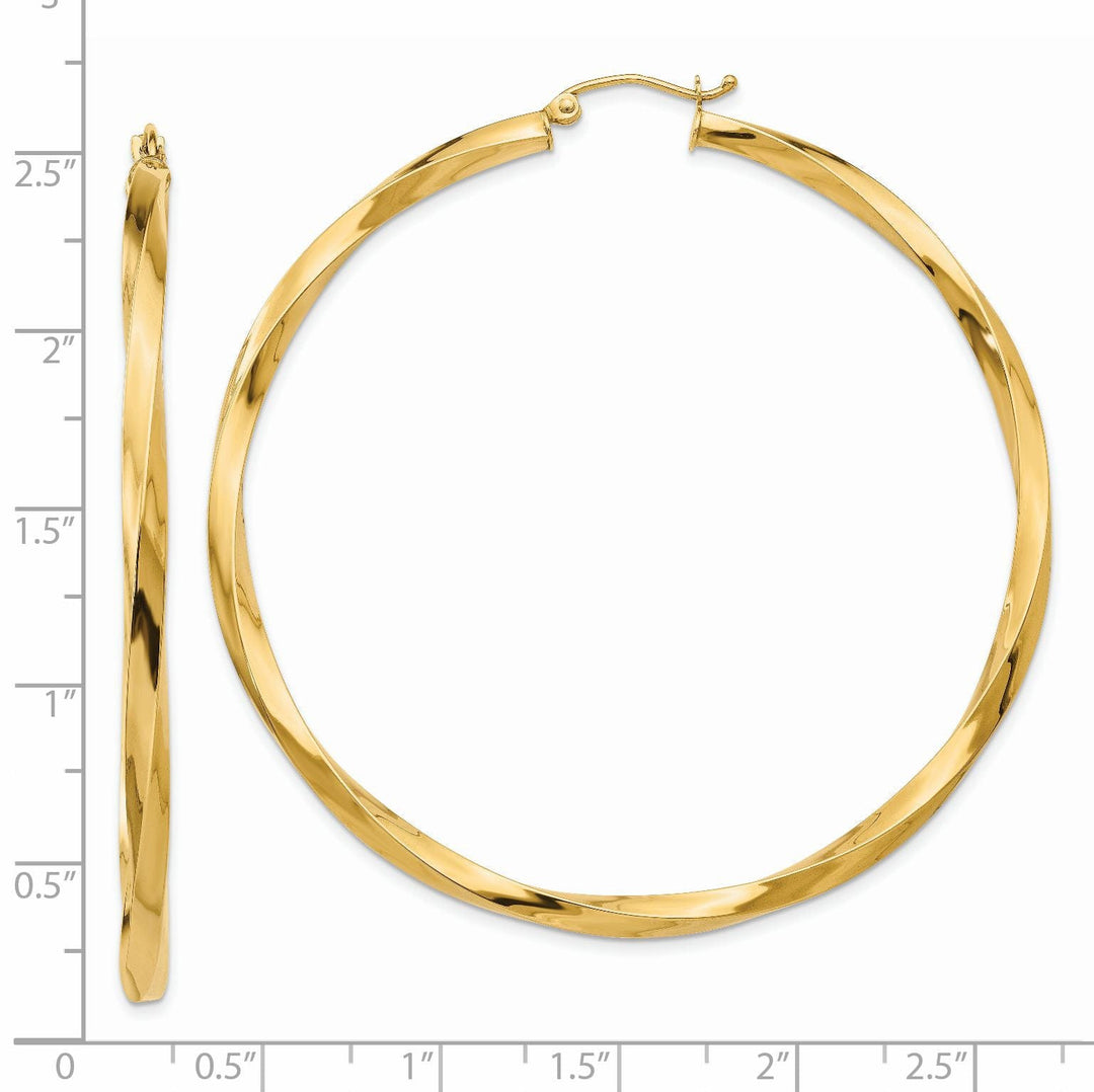 14k Yellow Gold Polished 3MM Twisted Hoop Earring