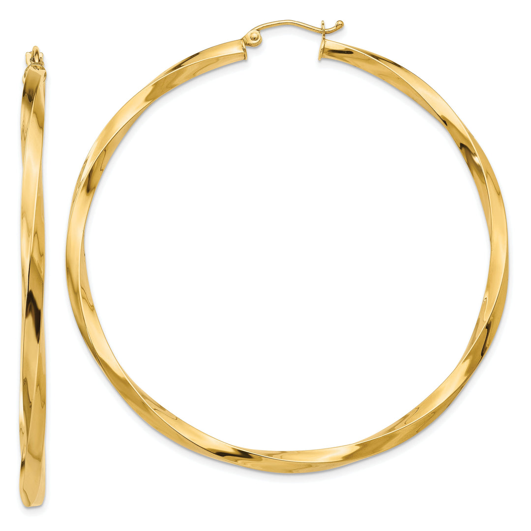 14k Yellow Gold Polished 3MM Twisted Hoop Earring