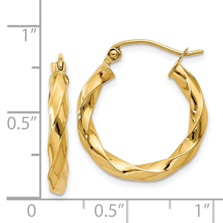 14k Yellow Gold Polished 3MM Twisted Hoop Earring