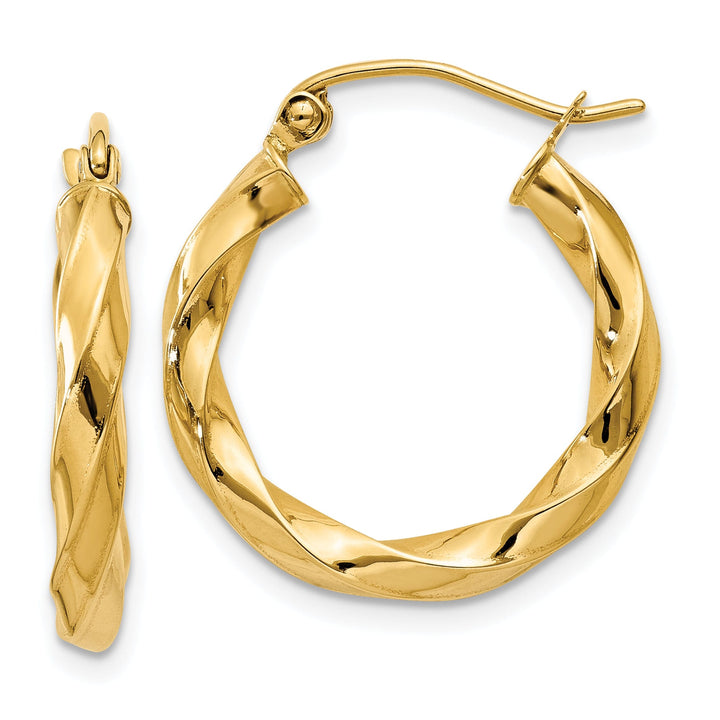 14k Yellow Gold Polished 3MM Twisted Hoop Earring