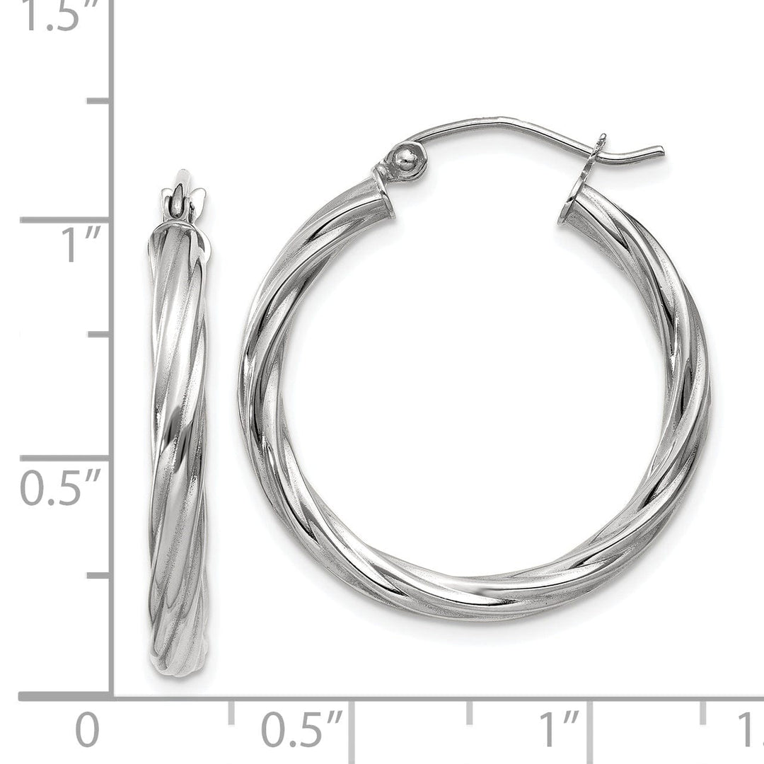 14k White Gold 3.25MM Twisted Hoop Earrings